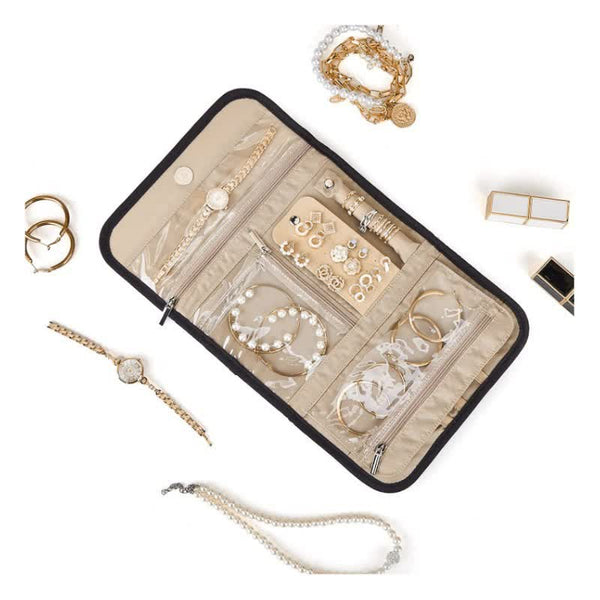 Veile Studios Elosung Black Travel Jewelry Organizer Compact Roll Up Storage Bag With Multiple Compartments Jewellery Holders & Organisers