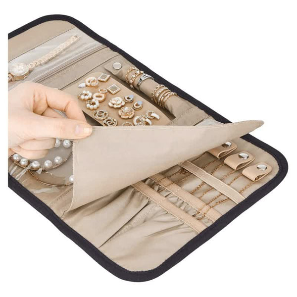 Veile Studios Elosung Black Travel Jewelry Organizer Compact Roll Up Storage Bag With Multiple Compartments Jewellery Holders & Organisers