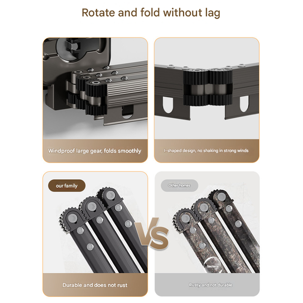 Elosung Butter Yellow Wall Mounted Foldable Clothes Drying Rack 3 Section Aluminum With 15 Windproof Hooks Clothes Hangers