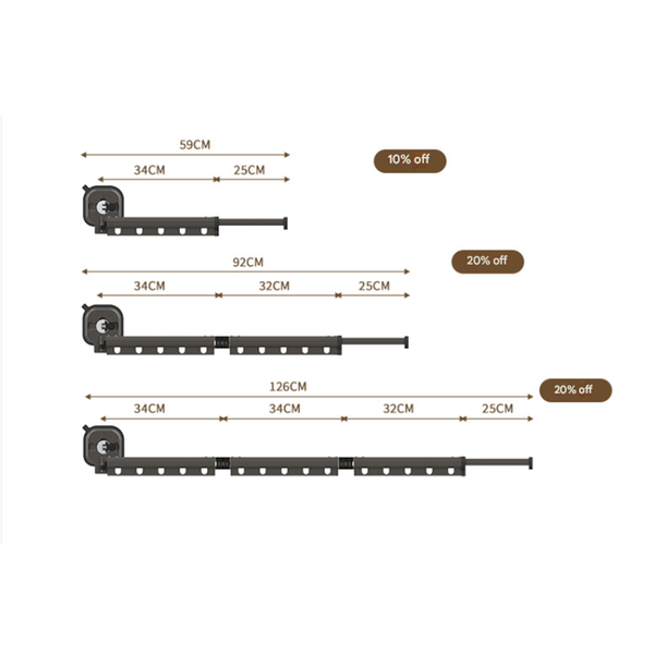 Elosung Butter Yellow Wall Mounted Foldable Clothes Drying Rack 2 Section Aluminum With 10 Windproof Hooks Clothes Hangers