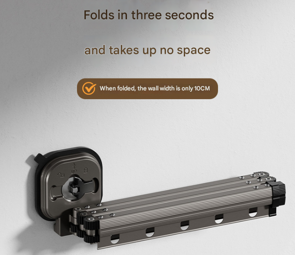 Grey Wall Mounted Foldable Clothes Drying Rack 3 Section Aluminum With 15 Windproof Hooks Clothes Airers