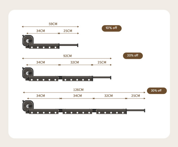 Grey Wall Mounted Foldable Clothes Drying Rack 3 Section Aluminum With 15 Windproof Hooks Clothes Airers