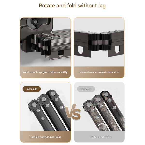 Elosung White Wall Mounted Foldable Clothes Drying Rack 2 Section Aluminum With 10 Windproof Hooks Garment Racks