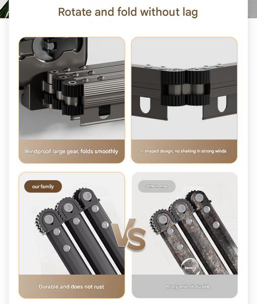 Grey Wall Mounted Foldable Clothes Drying Rack 2 Section Aluminum With 10 Windproof Hooks Clothes Airers