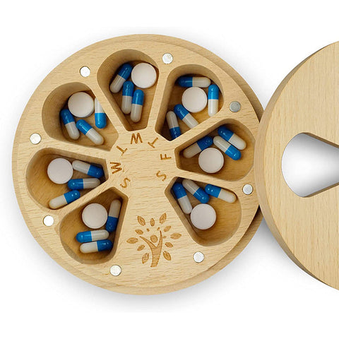 Elosung Natural Pill Organizer Weekly Rotating Medication Box Pill Boxes