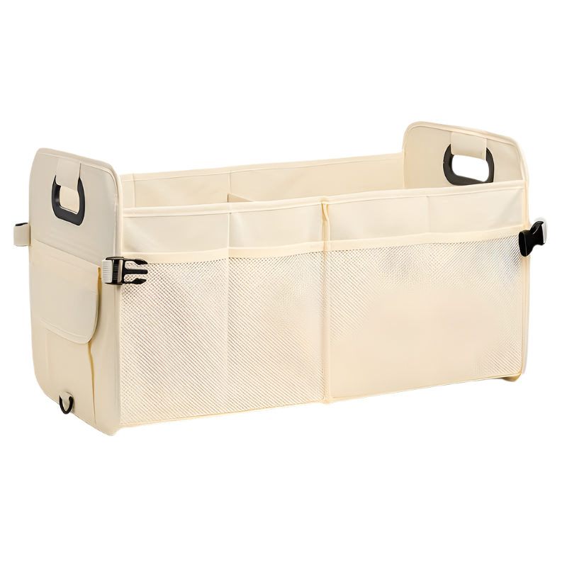 Elosung Beige Foldable Car Trunk Organizer Multi Compartment Storage Box With Handles Car Organisers