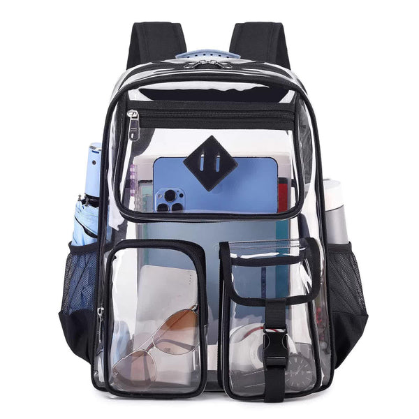 Elosung Black Clear Transparent Backpack Stylish Pvc School Bag With Multiple Pockets Backpacks & Bags