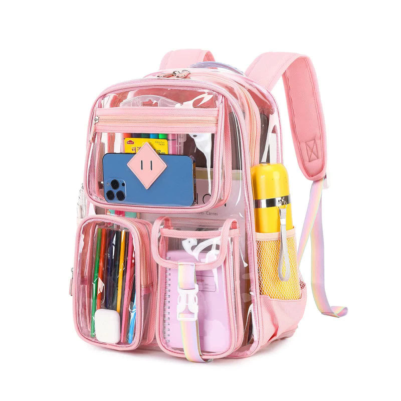 Elosung Pink Clear Transparent Backpack Stylish Pvc School Bag With Multiple Pockets Backpacks & Bags