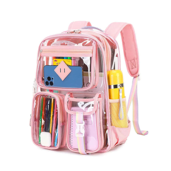 Elosung Pink Clear Transparent Backpack Stylish Pvc School Bag With Multiple Pockets Backpacks & Bags