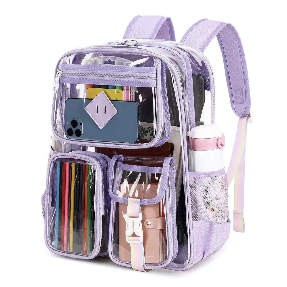 Elosung Purple Clear Transparent Backpack Stylish Pvc School Bag With Multiple Pockets Backpacks & Bags
