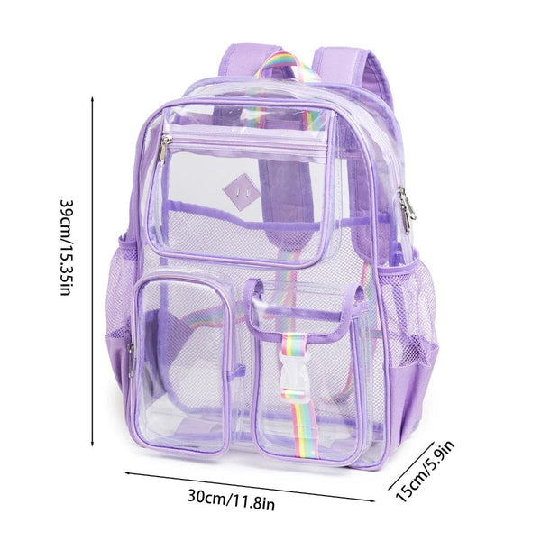 Elosung Purple Clear Transparent Backpack Stylish Pvc School Bag With Multiple Pockets Backpacks & Bags