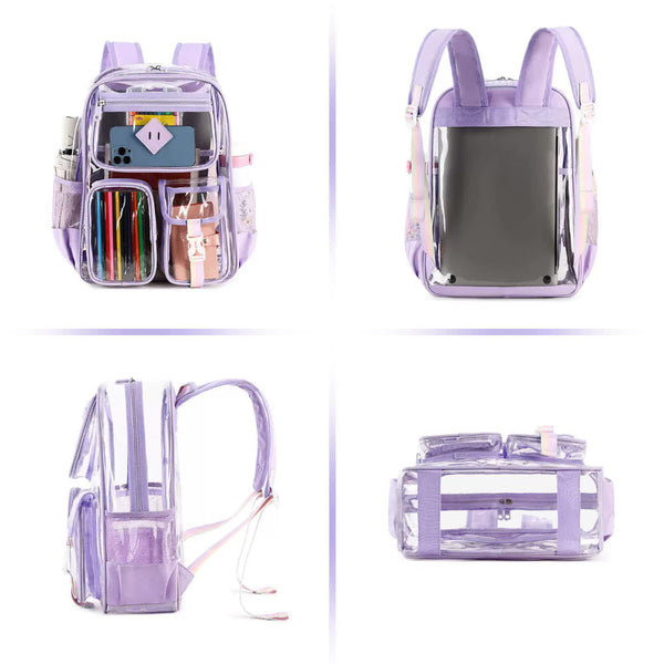 Elosung Purple Clear Transparent Backpack Stylish Pvc School Bag With Multiple Pockets Backpacks & Bags
