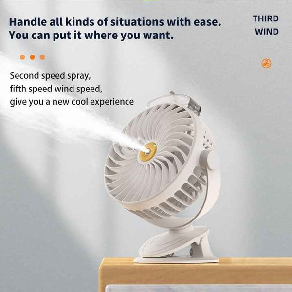 Black Clip On Mist Fan Rechargeable Cooling With Spray Modes Portable Fans