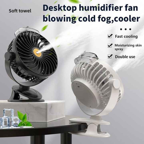 Black Clip On Mist Fan Rechargeable Cooling With Spray Modes Portable Fans