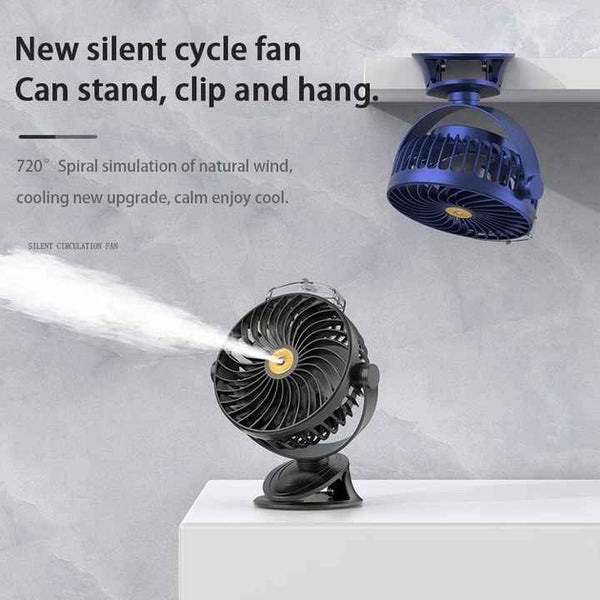 Black Clip On Mist Fan Rechargeable Cooling With Spray Modes Portable Fans