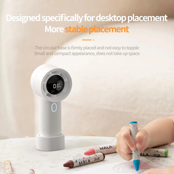 Blue Mini Bladeless Fan Rechargeable Handheld With Led Display Portable Fans