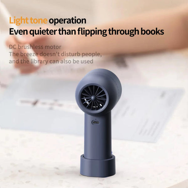 Blue Mini Bladeless Fan Rechargeable Handheld With Led Display Portable Fans