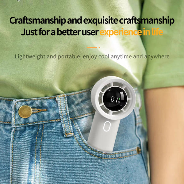 Yellow Mini Bladeless Fan Rechargeable Handheld With Led Display Portable Fans