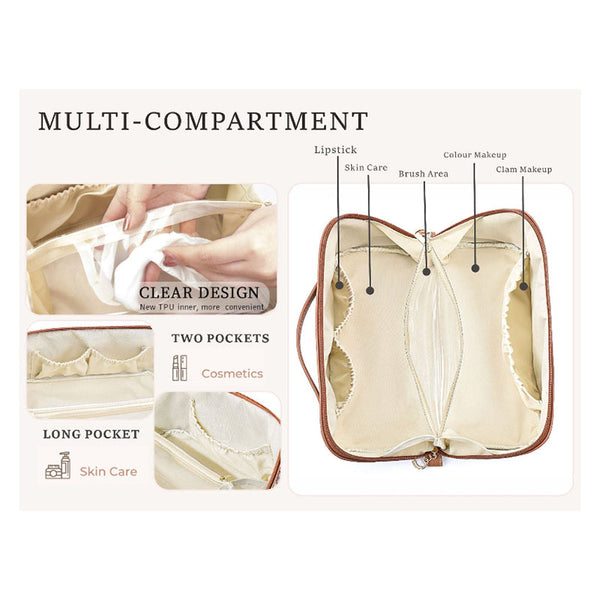 Elosung Coffee Brown Boho Travel Cosmetic Bag Large Waterproof Makeup Organizer With Handle Makeup Bags & Cases