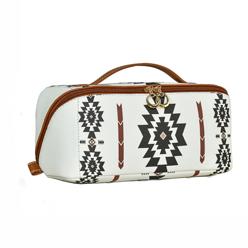 White Boho Travel Cosmetic Bag Large Waterproof Makeup Organizer With Handle Makeup Bags & Cases