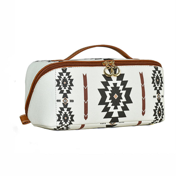 White Boho Travel Cosmetic Bag Large Waterproof Makeup Organizer With Handle Makeup Bags & Cases