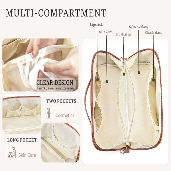 Black Horizontal Pattern Boho Travel Cosmetic Bag Large Waterproof Makeup Organizer With Handle Makeup Bags & Cases