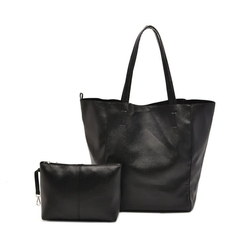 Elosung Black Classic Large Pu Leather Tote Bag With Inner Pouch Elegant And Functional Women's Bags & Handbags
