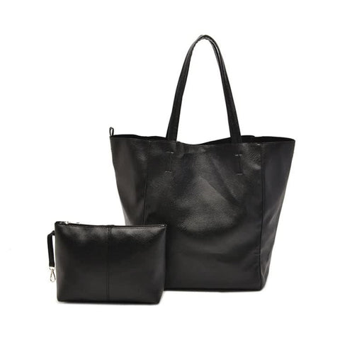 Elosung Black Classic Large Pu Leather Tote Bag With Inner Pouch Elegant And Functional Women's Bags & Handbags