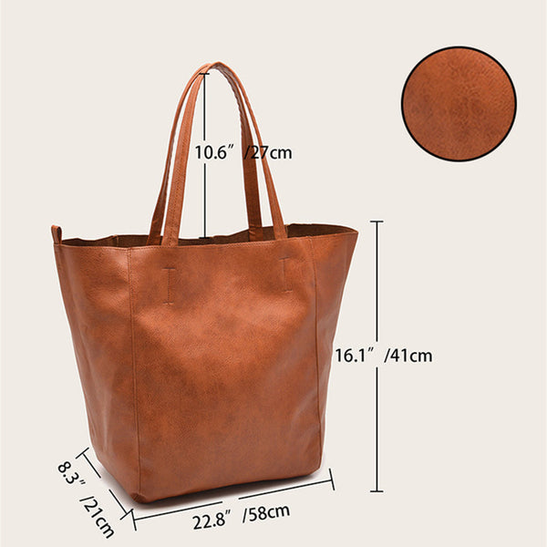 Elosung Black Classic Large Pu Leather Tote Bag With Inner Pouch Elegant And Functional Women's Bags & Handbags