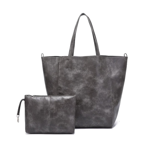 Elosung Grey Classic Large Pu Leather Tote Bag With Inner Pouch Elegant And Functional Women's Bags & Handbags