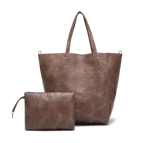 Elosung Brownish Classic Large Pu Leather Tote Bag With Inner Pouch Elegant And Functional Women's Bags & Handbags