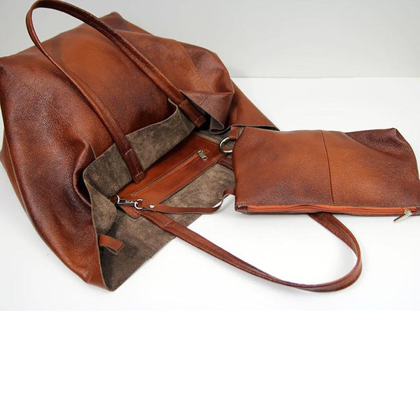 Elosung Brownish Classic Large Pu Leather Tote Bag With Inner Pouch Elegant And Functional Women's Bags & Handbags