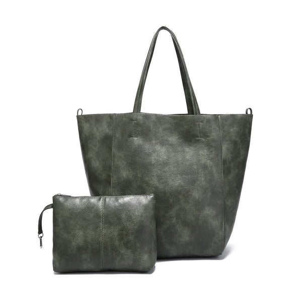Elosung Grey Green Classic Large Pu Leather Tote Bag With Inner Pouch Elegant And Functional Women's Bags & Handbags