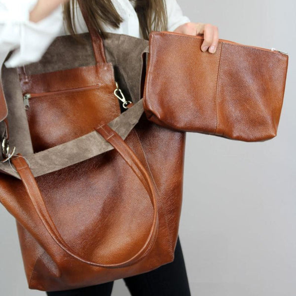 Elosung Grey Green Classic Large Pu Leather Tote Bag With Inner Pouch Elegant And Functional Women's Bags & Handbags