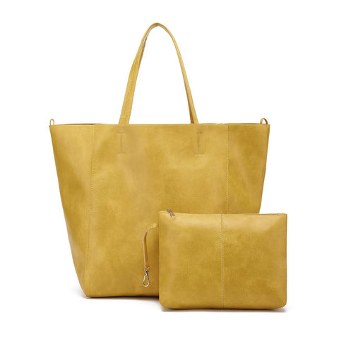 Yellow Classic Large Pu Leather Tote Bag With Inner Pouch Elegant And Functional Women's Bags & Handbags