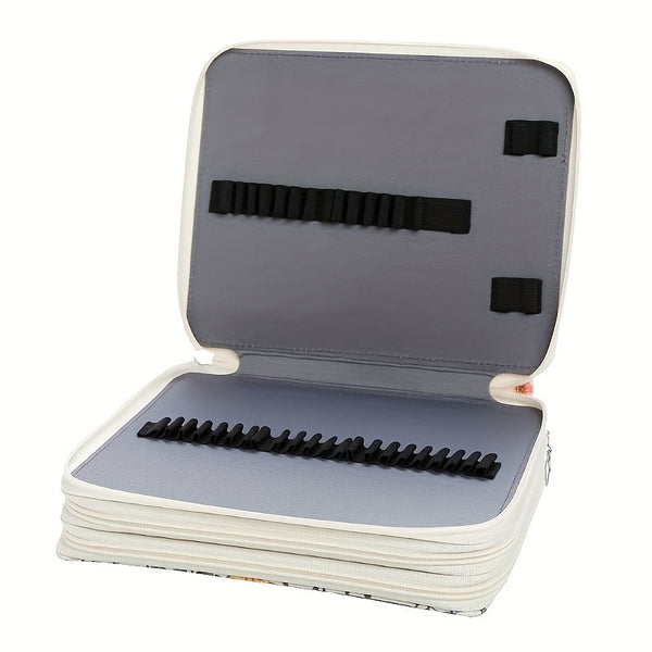 White Floral Design Portable Zippered Pencil Case 3 Layer Large Capacity Organizer For Stationery & Art Supplies Pencil Cases