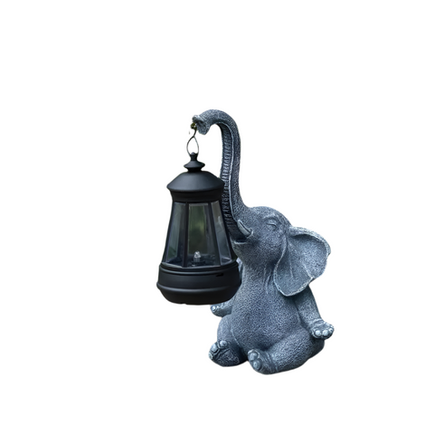 Grey Meditating Elephant Solar Lantern Statue Decorative Garden Light For Outdoor Spaces Lanterns
