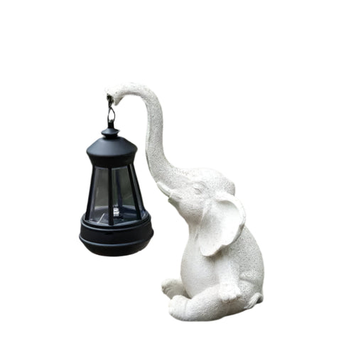 Elosung White Meditating Elephant Solar Lantern Statue Decorative Garden Light For Outdoor Spaces Lanterns
