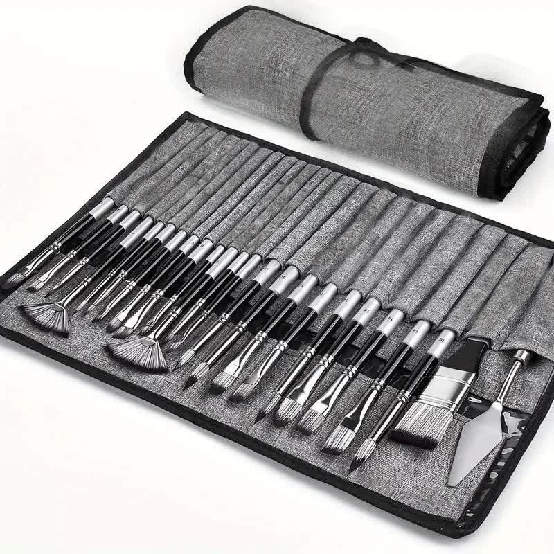 Elosung Professional Artist Brush Set With Portable Roll Up Canvas Case 36 X 26 Cm Stretched Canvas