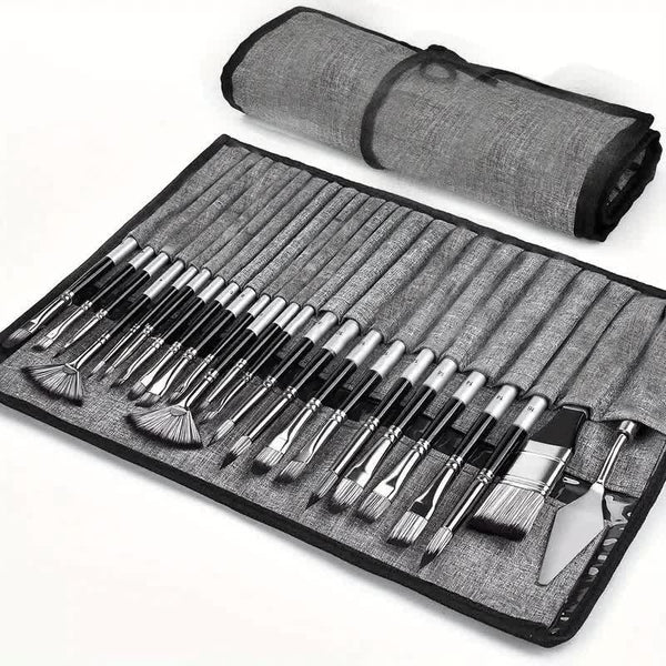 Elosung Professional Artist Brush Set With Portable Roll Up Canvas Case 36 X 26 Cm Stretched Canvas