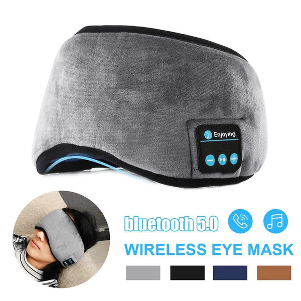 Grey Bluetooth 5.0 Wireless Sleep Eye Mask Soft Plush Cover With Built In Speakers (13 X 16.5 Cm) Eye Masks