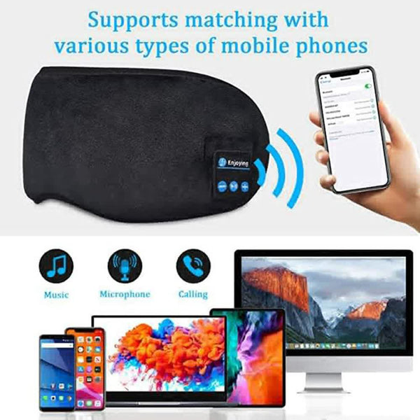 Grey Bluetooth 5.0 Wireless Sleep Eye Mask Soft Plush Cover With Built In Speakers (13 X 16.5 Cm) Eye Masks