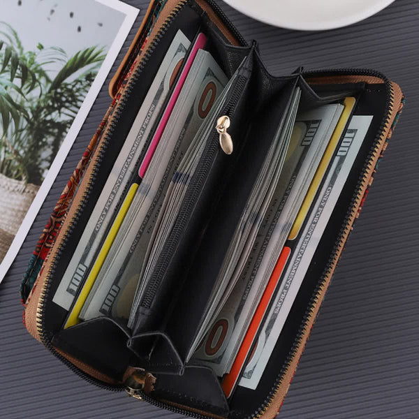 Elosung 1 Sets Of Elegance Bohemian Style Wallet With Multi Compartment Design Large Capacity Zipper Clutch For Women Wallets