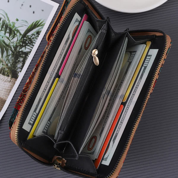 Elosung Elegance Bohemian Style Wallet With Multi Compartment Design Large Capacity Zipper Clutch For Women Wallets