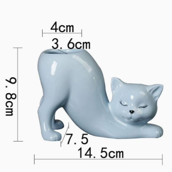 Elosung 2 Pcs Blue Cute Cat Ceramic Flower Pot Decorative Succulent Planter For Home And Office Baskets Pots Window Boxes