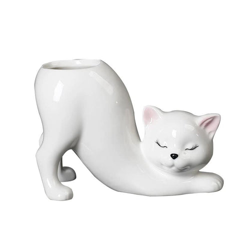 Elosung 2 Pcs White Cute Cat Ceramic Flower Pot Decorative Succulent Planter For Home And Office Baskets Pots Window Boxes