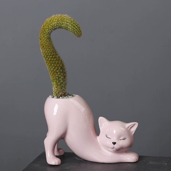 Elosung 2Pcs Pink Cute Cat Ceramic Flower Pot Decorative Succulent Planter For Home And Office Baskets Pots Window Boxes