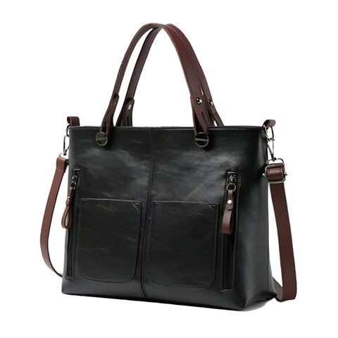 Elosung Black Women's Classic Pu Leather Tote Bag With Double Handles Multi Pocket Shoulder In Women's Bags & Handbags