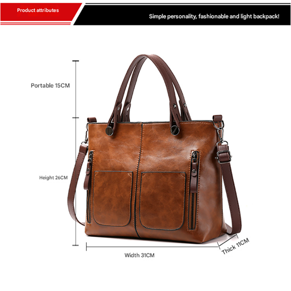 Elosung Brown Pu Leather Tote Bag Women's Multi Pocket Shoulder Women's Bags & Handbags