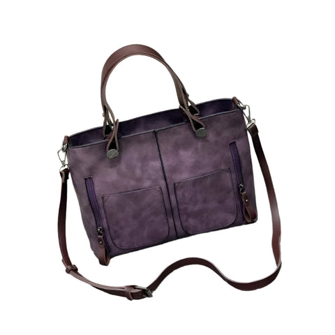 Elosung Purple Women's Classic Leather Tote Bag With Double Handles Multi Pocket Shoulder In Black Women's Bags & Handbags